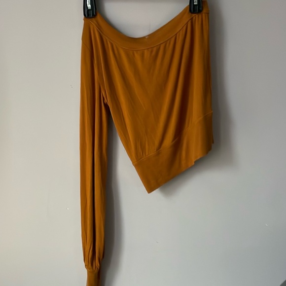 Free People One Sleeve Off Shoulder Mustard Sweater - Picture 5 of 7